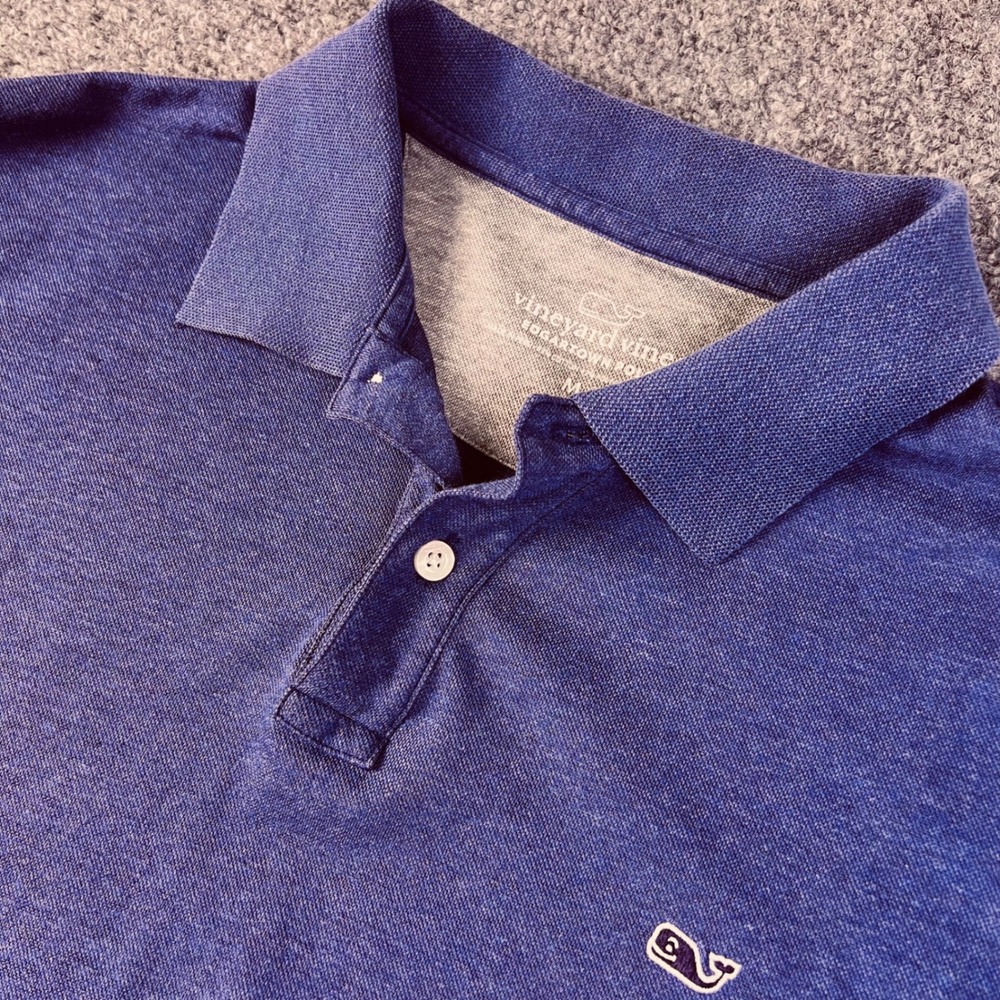 Vineyard Vines Men's Edgartown Polo Shirt Blue Heather Whale Logo Medium Stretch